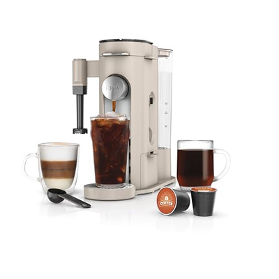 Ninja Pod & Grounds | Coffee Maker | XL Single-Serve | K-Cup Pod Compatible | Brews Grounds | Compact Design | Built-In Milk Frother | 68-oz. Reservoir, 6-oz. Cup to 24-oz. Mug Sizes | Stone |PB055AST (XL Stone)