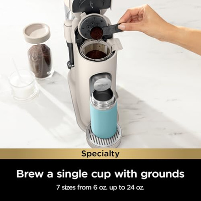 Ninja Pod & Grounds | Coffee Maker | XL Single-Serve | K-Cup Pod Compatible | Brews Grounds | Compact Design | Built-In Milk Frother | 68-oz. Reservoir, 6-oz. Cup to 24-oz. Mug Sizes | Stone |PB055AST (XL Stone)