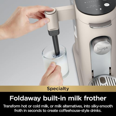 Ninja Pod & Grounds | Coffee Maker | XL Single-Serve | K-Cup Pod Compatible | Brews Grounds | Compact Design | Built-In Milk Frother | 68-oz. Reservoir, 6-oz. Cup to 24-oz. Mug Sizes | Stone |PB055AST (XL Stone)