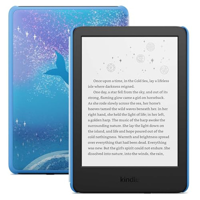 Amazon Kindle Kids 16GB (newest model) - If it breaks, we will replace it, includes ad-free books and cover, with glare-free display, faster page turns - Space Whale (Space Whale)