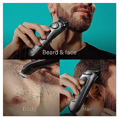 Braun All-in-One Men's Shaving Kit Series 7 7440, 12-in-1 Beard, Face, Nose, Ear Trimmer, Hair Clippers, Body Groomer and Manscaping (Silver, 13 Piece Set)