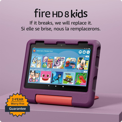 Amazon - Fire HD 8 Kids tablet, ages 3-7 | 3GB memory, 13-hr battery, 32GB, (2024 release) - Grape