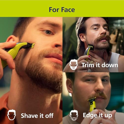 Philips Norelco OneBlade 360 Hybrid Blade for Face + Body, Electric Beard Trimmer, Shaver and Groomer, with 360 Blade Technology, 5in1 Adjustable Comb, 1x Body Kit, Model QP2834/70, Black/Lime Green (OneBlade 360 Face + Body, Black/Lime Green)
