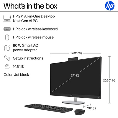 HP - Copilot+ PC 27" Full HD Touch-Screen All-in-One with Adjustable Height - AMD Ryzen AI 7 - 16GB DDR5 Memory - 1TB SSD - Jet Black