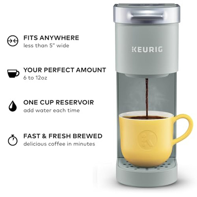 Keurig K-Mini Single Serve K-Cup Pod Coffee Maker, 6 to 12oz Brew size, with Cord Storage, Perfect for Small Spaces, Studio Gray (Studio Gray)