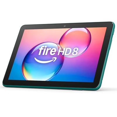 Amazon Fire HD 8 tablet (newest model), 8” HD Display, 3GB memory, 32GB, designed for portable entertainment, Emerald (32 GB, Lockscreen Ad-Supported, Emerald, Fire HD 8)