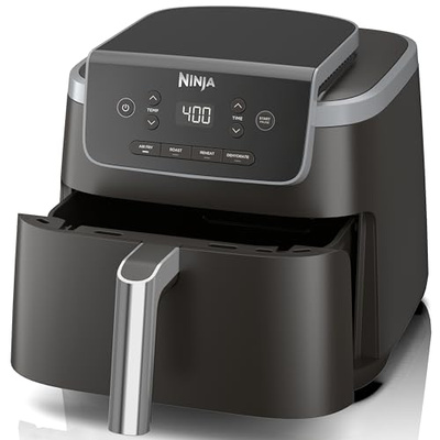 Ninja | Air Fryer | 4-in-1 Pro Air Fry, Roast, Reheat, Dehydrate | 5QT Capacity fits up to 4lbs of French Fries | 400F Max Temp | Nonstick Basket & Crisper Plate | 120V | Grey | AF141 (Black, 5 QT)
