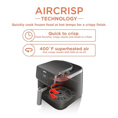 Ninja | Air Fryer | 4-in-1 Pro Air Fry, Roast, Reheat, Dehydrate | 5QT Capacity fits up to 4lbs of French Fries | 400F Max Temp | Nonstick Basket & Crisper Plate | 120V | Grey | AF141 (Black, 5 QT)