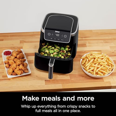 Ninja | Air Fryer | 4-in-1 Pro Air Fry, Roast, Reheat, Dehydrate | 5QT Capacity fits up to 4lbs of French Fries | 400F Max Temp | Nonstick Basket & Crisper Plate | 120V | Grey | AF141 (Black, 5 QT)