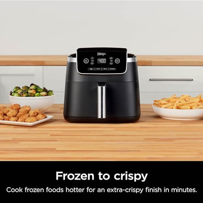 Ninja | Air Fryer | 4-in-1 Pro Air Fry, Roast, Reheat, Dehydrate | 5QT Capacity fits up to 4lbs of French Fries | 400F Max Temp | Nonstick Basket & Crisper Plate | 120V | Grey | AF141 (Black, 5 QT)