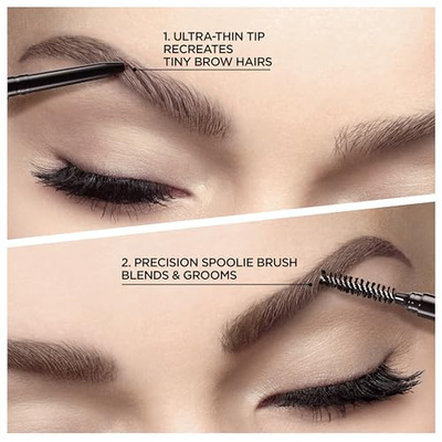 L'Oreal Paris Makeup Brow Stylist Definer Waterproof Eyebrow Pencil, Ultra-Fine Mechanical Pencil, Draws Tiny Brow Hairs and Fills in Sparse Areas and Gaps, Brunette, 0.003 Ounce (Pack of 2) (Brunette, 0.003 Ounce (Pack of 2))
