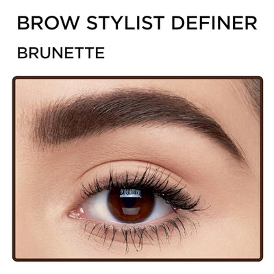 L'Oreal Paris Makeup Brow Stylist Definer Waterproof Eyebrow Pencil, Ultra-Fine Mechanical Pencil, Draws Tiny Brow Hairs and Fills in Sparse Areas and Gaps, Brunette, 0.003 Ounce (Pack of 2) (Brunette, 0.003 Ounce (Pack of 2))