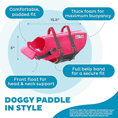 Outward Hound Granby Splash Dog Life Jacket, High-Buoyancy Dog Life Vest for Swimming, Boating, and Water Safety, Medium, Pink (Pink, Medium (Chest Girth: 21"-27"))