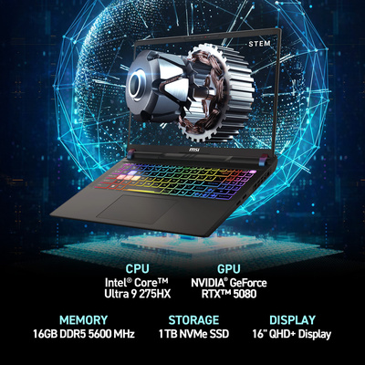 MSI - Vector 16 HX AI 400 16" 240Hz QHD+ Gaming Laptop - Intel Ultra 9-275HX - GeForce RTX 5080 - 16GB Memory - 1TBSSD - Cosmo Gray