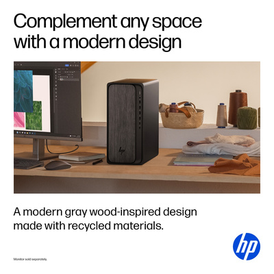 HP - OmniDesk Desktop - AMD Ryzen 5 - 16GB DDR5 Memory - 512GB SSD - Gray Wood