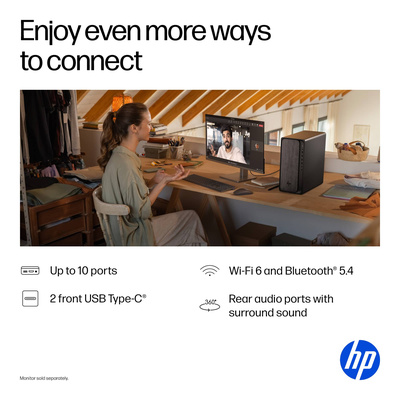 HP - OmniDesk Desktop - AMD Ryzen 5 - 16GB DDR5 Memory - 512GB SSD - Gray Wood