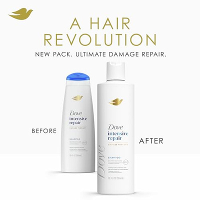 Dove Shampoo 4 count Intensive Repair for Damaged Hair with Bio-Protein Care Technology and Amino Serum 12 Fl Oz (Fragranced, 12 Fl Oz (Pack of 4))