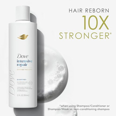 Dove Shampoo 4 count Intensive Repair for Damaged Hair with Bio-Protein Care Technology and Amino Serum 12 Fl Oz (Fragranced, 12 Fl Oz (Pack of 4))