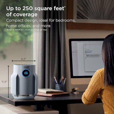 Shark Air Purifier for Home, NeverChange Compact Pro, for Bedroom, Nursery, Home Office, Dorm, HEPA-Exceeding Filter, Captures Pollutants, Pet Dander, Dust, Odor, Smoke, and More, HP071BRN, Winter Fog (Winter Fog (250 sq. ft))