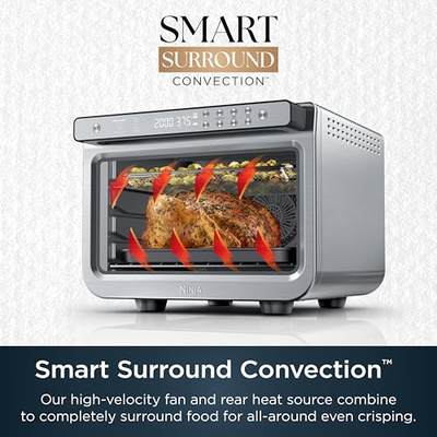 Ninja Air Fryer & Toaster Oven | Prestige Smart XL Countertop Oven | Bakes up to 20 Cookies, Fits up to a 12lb Turkey | Pizza, Toast, Bake, Air Fry & Reheat | 1800 Watts | Stainless Steel | DT501​ (Stainless 10-in-1)