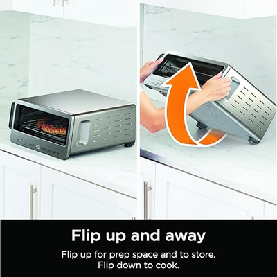 Ninja Flip Toaster Oven&Air Fryer, 8-in-1 Functionality, Flip Up&Away Capability for Storage Space, LargeCapacity, Air Fry Basket, SheetPan, Wire Rack&Removable Crumb Tray, Stainless,1800 watts, SP151 (Stainless Premium 8-in-1 Flip Oven)