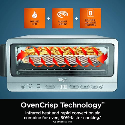 Ninja Flip Toaster Oven&Air Fryer, 8-in-1 Functionality, Flip Up&Away Capability for Storage Space, LargeCapacity, Air Fry Basket, SheetPan, Wire Rack&Removable Crumb Tray, Stainless,1800 watts, SP151 (Stainless Premium 8-in-1 Flip Oven)