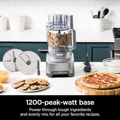 Ninja Food Processor, Professional XL, 1200 Peak-Watts, 4-in-1, Chopping, Slicing/Shredding, Purees, Dough, 12-Cup Processor Bowl, 2 Blades & 2 Discs, Feed Chute/Pusher, Black, NF701 (12-Cup Food Processor)