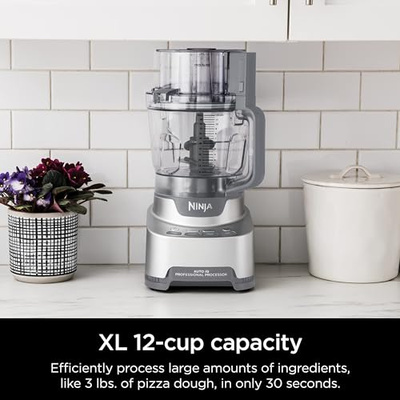 Ninja Food Processor, Professional XL, 1200 Peak-Watts, 4-in-1, Chopping, Slicing/Shredding, Purees, Dough, 12-Cup Processor Bowl, 2 Blades & 2 Discs, Feed Chute/Pusher, Black, NF701 (12-Cup Food Processor)
