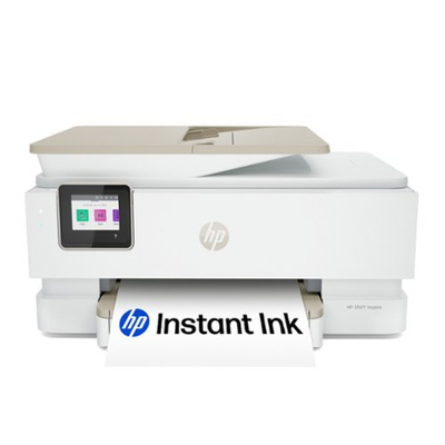 HP - Envy Inspire 7955e Wireless AI-Enabled AiO Inkjet Photo Printer w/ 3 Mo. of Instant Ink (+1 Bonus Month w/ Code) - White & Sandstone