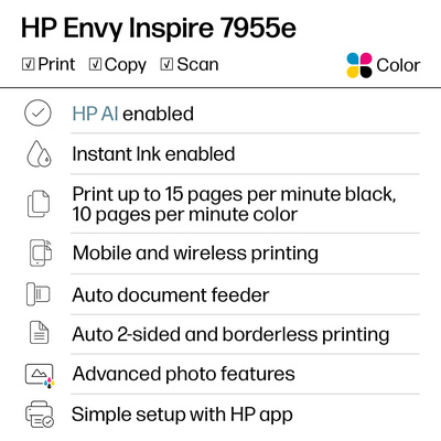 HP - Envy Inspire 7955e Wireless AI-Enabled AiO Inkjet Photo Printer w/ 3 Mo. of Instant Ink (+1 Bonus Month w/ Code) - White & Sandstone