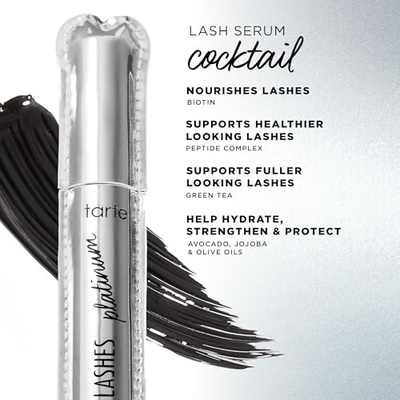tarte lights, camera, lashes platinum volumizing mascara – Black Tinted Peptide Lash Serum mascara for Volume & Length, Smudge-Proof, Flake-Free, Vegan & Cruelty Free (0.31 Fl Oz (Pack of 1))